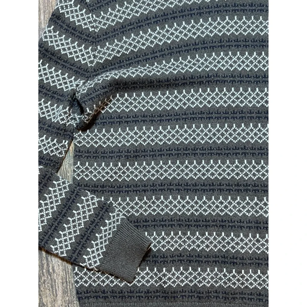 Banana Republic Mens Med‎ Crew Neck Fair Isle Knit Sweater Grey White Wool Blend